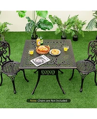 Gymax 35.4'' Patio Square Dining Table Cast Aluminum Umbrella Hole All-weather Outdoor