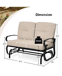 Gymax Patio Swing Glider Chair Rocking Loveseat Bench for 2 Persons with Beige Cushions