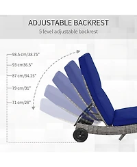 Flynama Chaise Lounge Pool Chair, Outdoor Pe Rattan Cushioned Patio Sun Lounger w/ 5-Level Adjustable Backrest & Wheels for Easy Movement, Wicker