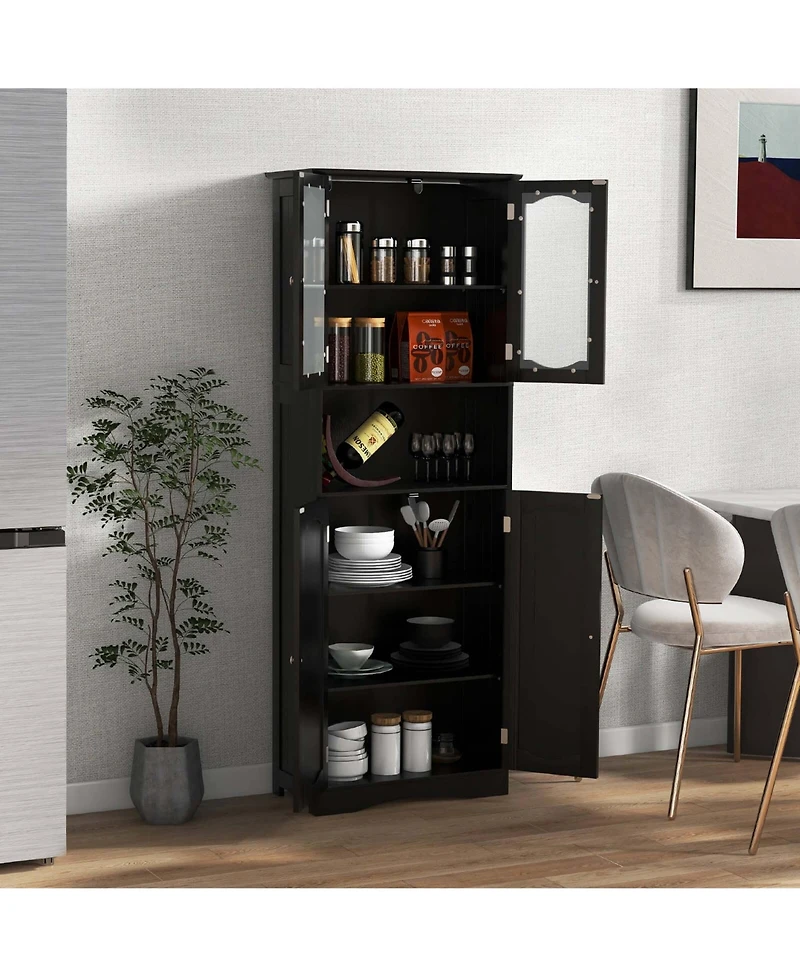 64.5" Tall Bathroom Cabinet with Tempered Glass Doors Adjustable Shelves