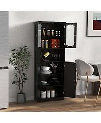64.5" Tall Bathroom Cabinet with Tempered Glass Doors Adjustable Shelves