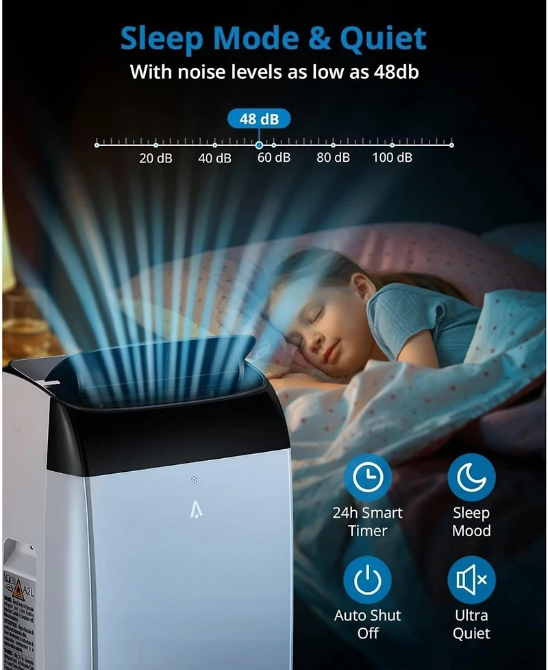 gaomon 12,000 Btu Portable Ac - Quiet Operation, Dehumidifier & Fan, Remote Control, Black Cover, Cools Rooms up to 550 Sq. Ft
