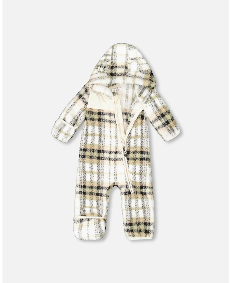 Deux par Baby Boy Mid-Season Plush One Piece Outerwear Black and Beige Plaid 