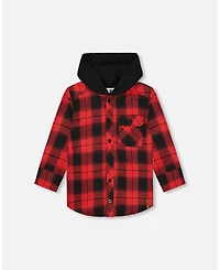 Deux par Big Boys Plaid Flannel Shirt with Hoodie Red and Black