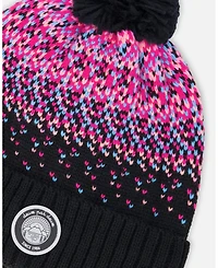 Deux par Girl Lined Knit Pompom Hat Black and Pink - Toddler|Child