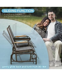 2 Person Outdoor Glider Bench, Patio Swing Glider Chair Loveseat with Breathable Mesh, Table, Steel Frame for Garden, Backyard, Porch, Gray