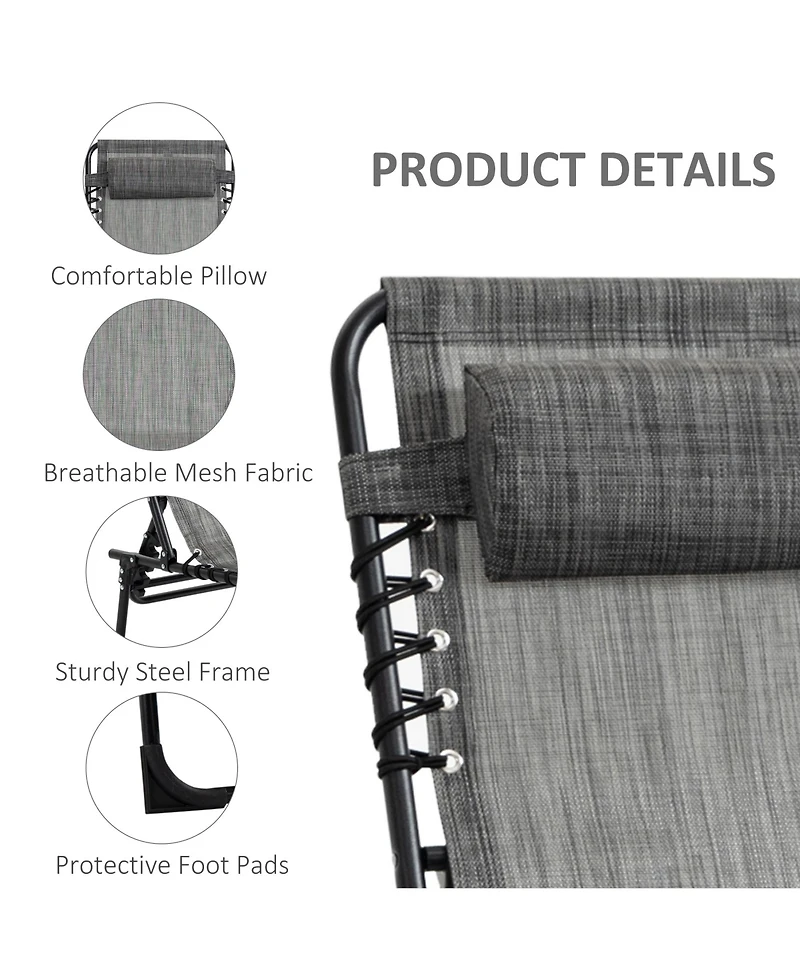 Flynama Reclining Chaise Lounge Chair, Portable Sun Lounger, Folding Camping Cot, with Adjustable Backrest and Removable Pillow, for Patio, Garden