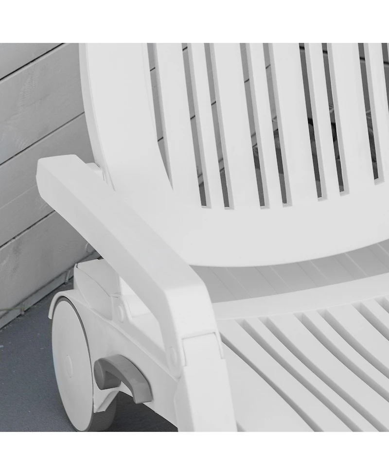 Outdoor Chaise Lounge Chair on Wheels with Storage Box, Waterproof Lounger with Quick Assembly, Folding Design, 5 Level Adjustable Backrest for Pool,