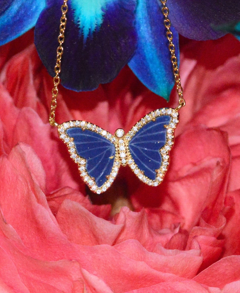 Kamaria Butterfly Necklace with Blue Lapis 14k Gold Plated Sterling Silver