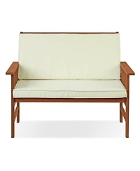Homlux Outdoor Hardwood Patio Bench with Cushion, Weather-Resistant Teak Finish