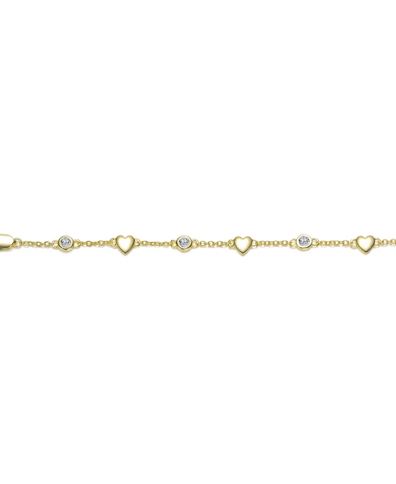 Rachel Glauber 14K Gold Plated with Bezel Set Cubic Zirconia Heart Charm Bracelet