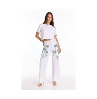 The Noli Shop Women's Crystal Palm High Rise Jean - White