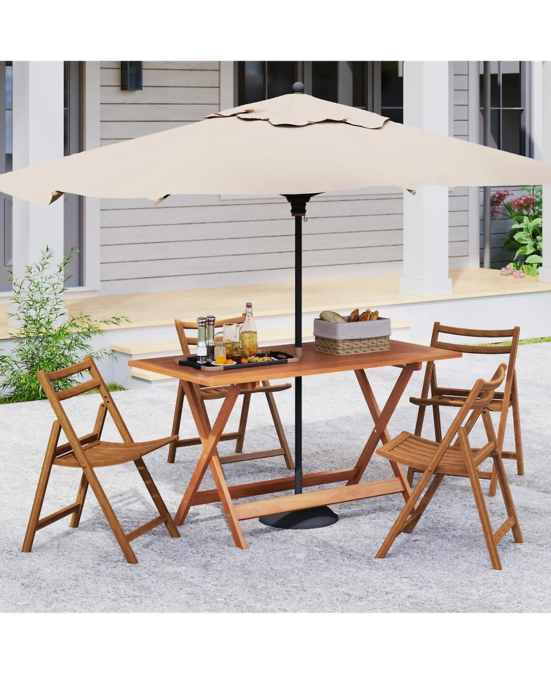 Gymax 54.5'' x 27.5'' Patio Dining Table w/ Teak Painting 2'' Umbrella Hole for Balcony