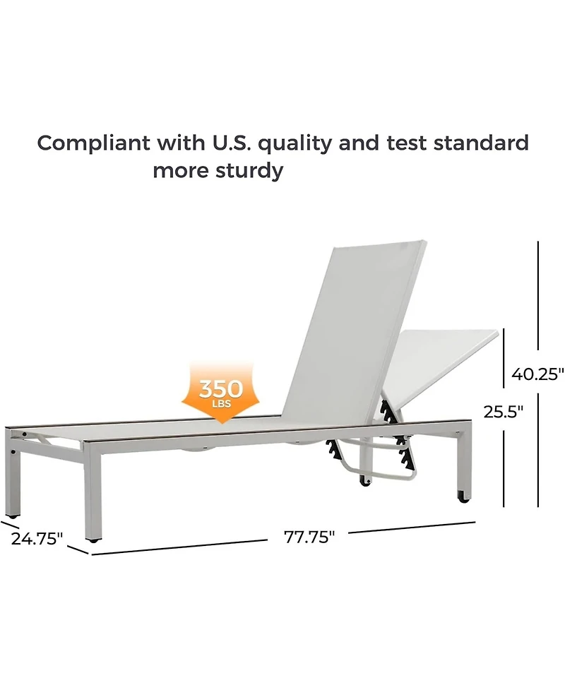 Mondawe Outdoor Lounge Chair w/ Easy Move Wheels & Adjustable Breathable Mesh Backrest Deck Chair