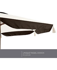 Mondawe 150cm All-Iron Tassel Sun Umbrella W/ Crank&Adjust Angle,Uv-Resistant Multifunctional Canopy