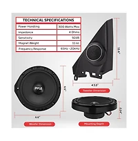 Pyle Two-Way Component Speaker Systems, 6.5'' for 2006-Up Honda Civic, 300 Watts, 4 Ohm Impedance (Pair)
