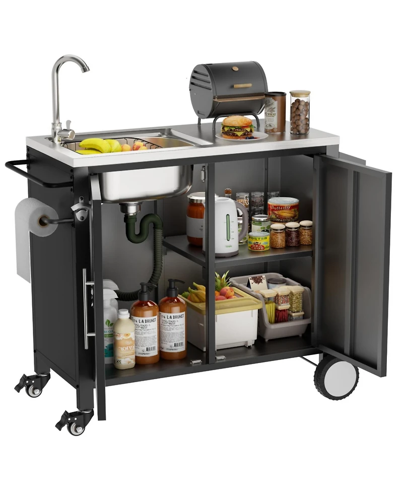 Streamdale Furniture Outdoor Grill Table with Sink & Cabinet