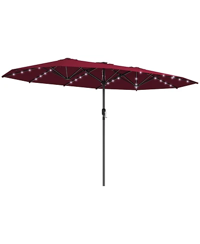 Outsunny Double-Sided Sun Umbrella, Garden Parasol with Light,