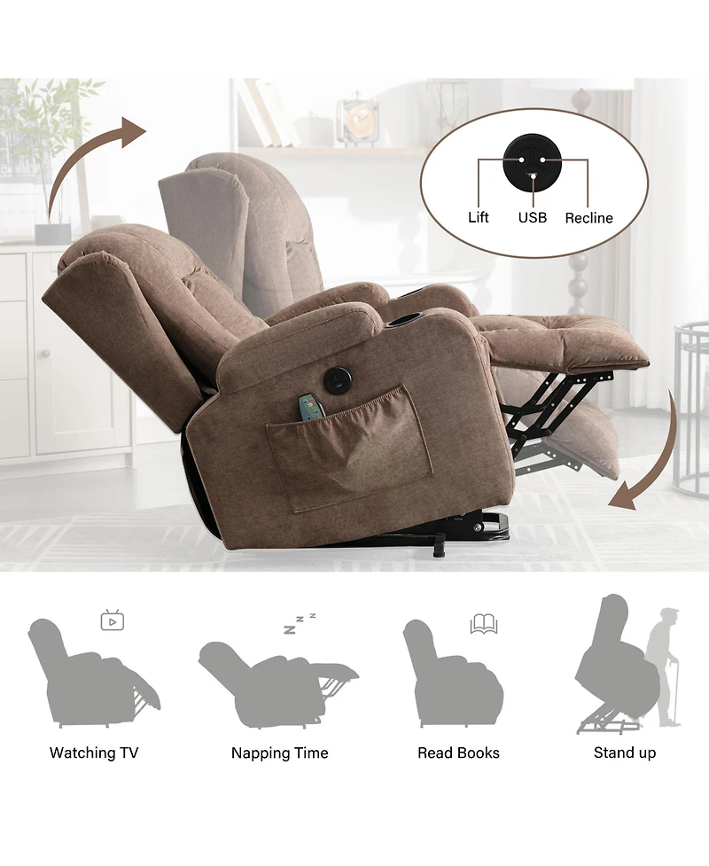 Power Lift Recliner Chair Recliners for Elderly with Heat and Massage Recliner Chair for Living Room with Infinite Position and Side Pocket,Usb Charge