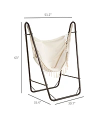 Patio Hammock Chair with U Shape Stand, Outdoor Hammock Swing Hanging Lounge Chair with Side Pocket, Brown/Cream White