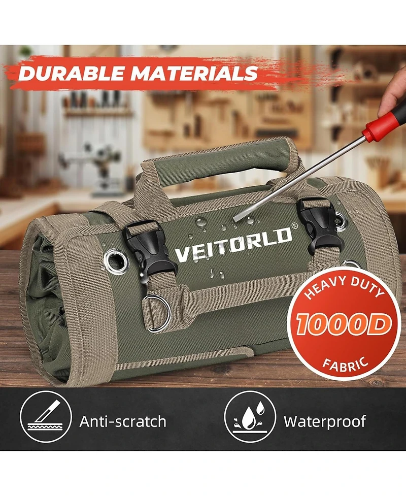 Xdovet Tool Roll Up Bag , Portable Foldable Tools Storage for Men, Heavy Duty Tool Organizer with Detachable Pouches for Electrician Carpenter and Han