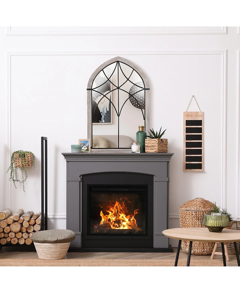 Homcom 36.5" x 23.5" Farmhouse Wall Mirror, Arch Window Mirror for Wall