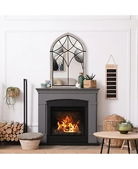 Homcom 36.5" x 23.5" Farmhouse Wall Mirror, Arch Window Mirror for Wall
