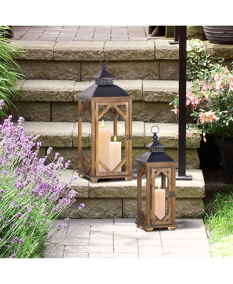 Homcom 2 Pack 31"/21" Lantern Decorative, Wooden Cove Outdoor Lantern