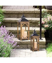 Homcom 2 Pack 31"/21" Lantern Decorative, Wooden Cove Outdoor Lantern