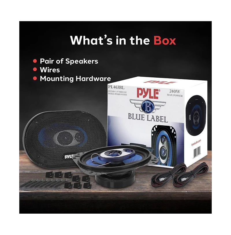 Pyle 4'' x 6'' 240 Watt Three-Way Speakers