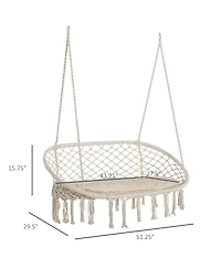 Flynama 2-Person Hammock Chair Macrame Swing with Soft Cushion, Hanging Cotton Rope Chair for Indoor Outdoor Home Patio Backyard, White