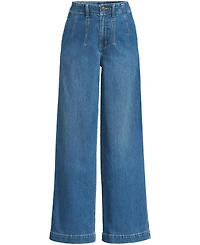 Lands' End Women's Petite Soft Denim High Rise Wide Leg Top Stitch Trousers