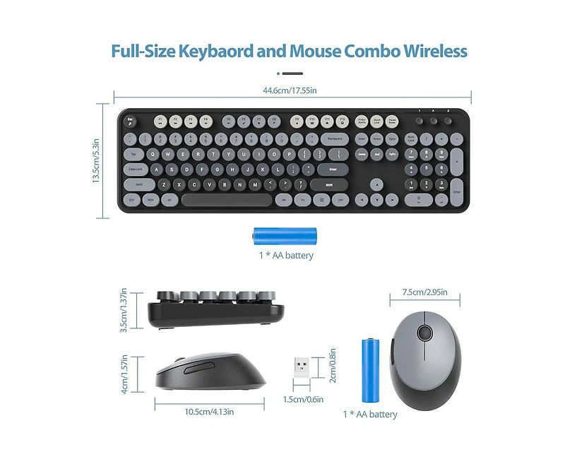 risokeys Wireless Keyboard and Mouse Set, Retro Typewriter, 2.4GHz Full Size 104-Key Cute Keyboard with Number Pad