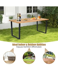 Gymax Patio Rectangle Dining Table Acacia Wood with 2'' Umbrella Hole Indoor and Outdoor Deck