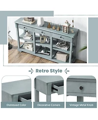 Volenca 58" Retro Console Table with 3 Drawers and Open Shelves Rectangular Entryway Table