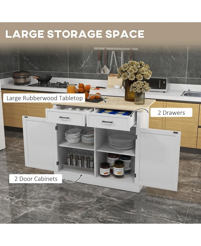 Halifax North America White Kitchen Organizer: Farmhouse Island Cart with Drop Leaf