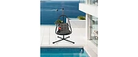Wicker Swing Egg Chair with Stand Removable Guardrail and Cup Holder