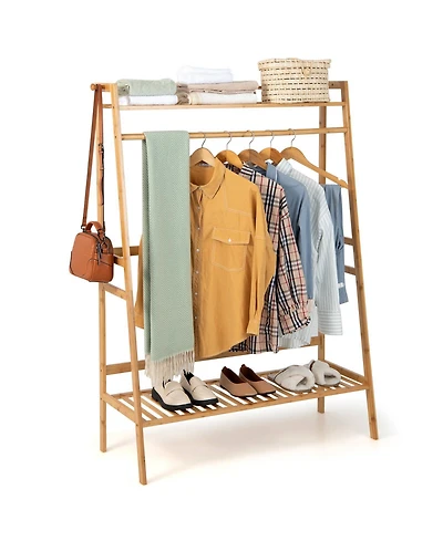 Ecooso Bamboo Clothing Rack with Storage Shelves