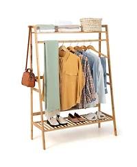 Ecooso Bamboo Clothing Rack with Storage Shelves