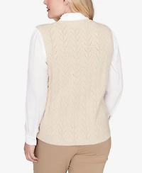 Alfred Dunner Women's Urban Legend Pointelle Texture Two One Sweater with Necklace