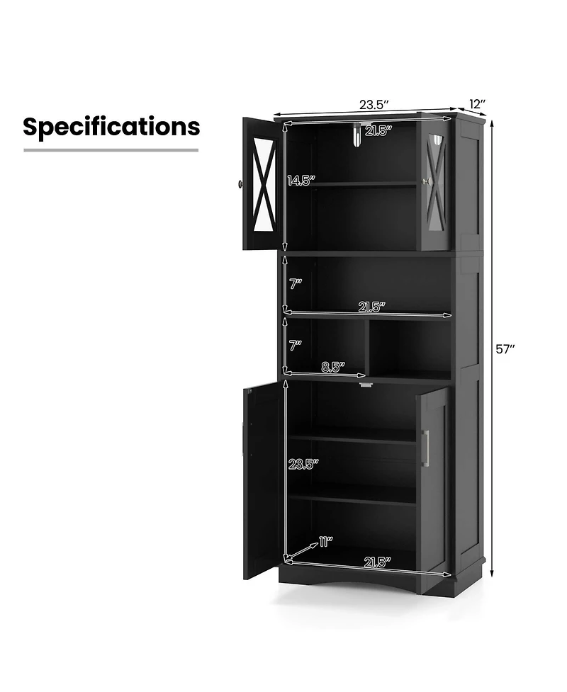 Costway Tall Bathroom Cabinet Large Floor Storage with Acrylic Doors & 3 Cubes