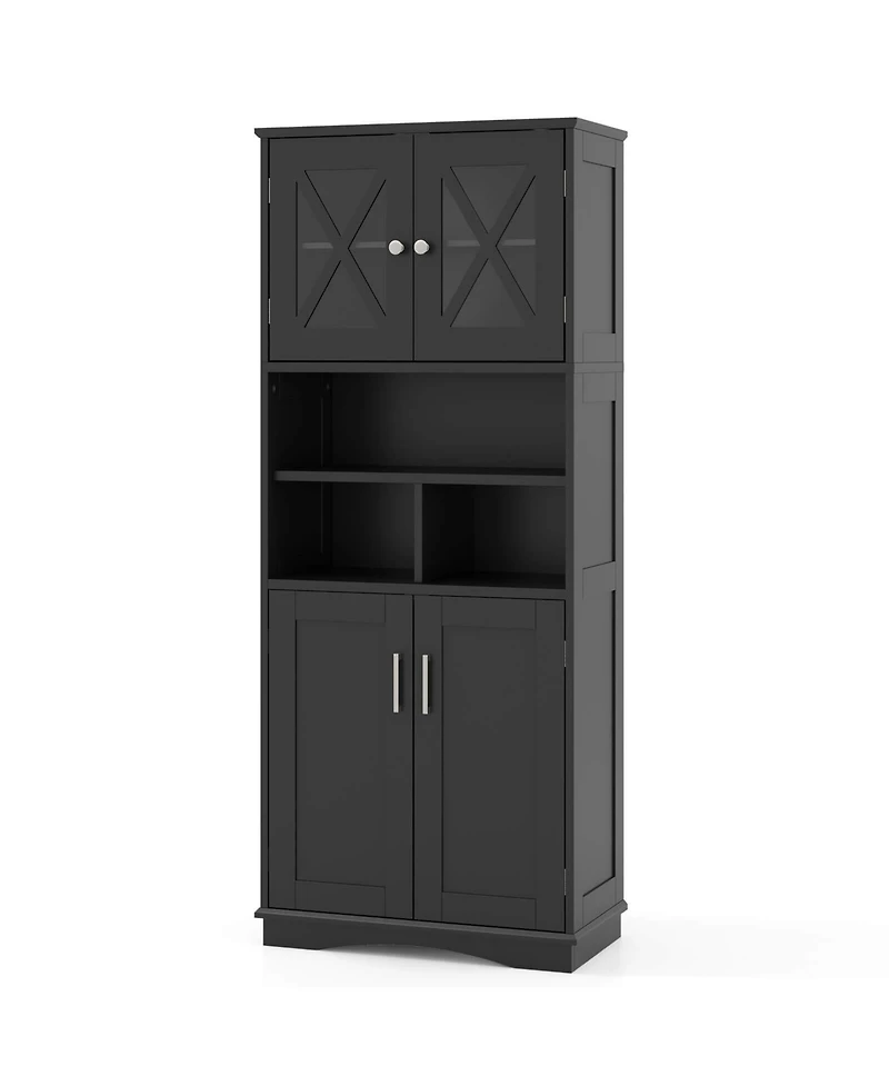 Costway Tall Bathroom Cabinet Large Floor Storage with Acrylic Doors & 3 Cubes