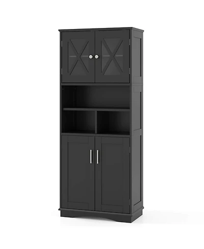 Costway Tall Bathroom Cabinet Large Floor Storage with Acrylic Doors & 3 Cubes