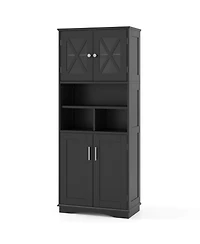 Costway Tall Bathroom Cabinet Large Floor Storage with Acrylic Doors & 3 Cubes
