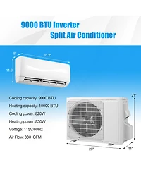 Gymax 9000BTU Mini Split Air Conditioner & Heater 19 SEER2 115V Wall Mount Ac Unit