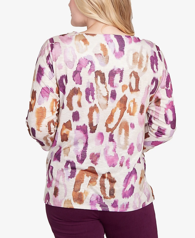 Alfred Dunner Women's Urban Legend Dramatic Animal Three Quarter Sleeve Top