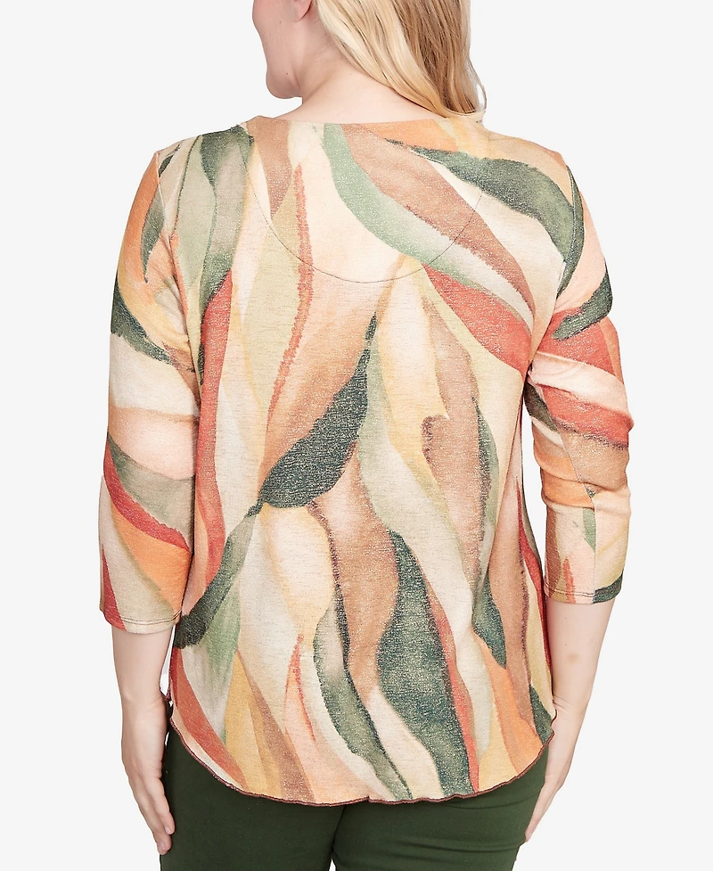 Alfred Dunner Women's Mount Laurel Stained Glass Shimmer V-Neck Top