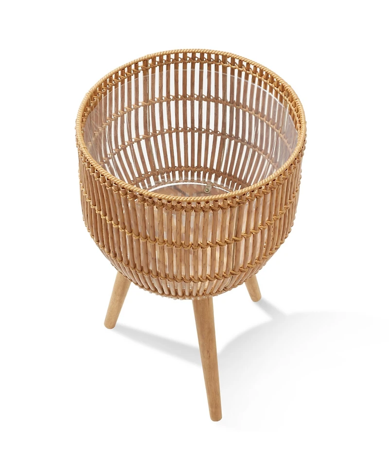 Casafield Floor Planter with Wood Legs in Natural, Planter Basket with Stand, Large Plant Pot Cover with Liner