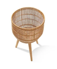 Casafield Floor Planter with Wood Legs in Natural, Planter Basket with Stand, Large Plant Pot Cover with Liner