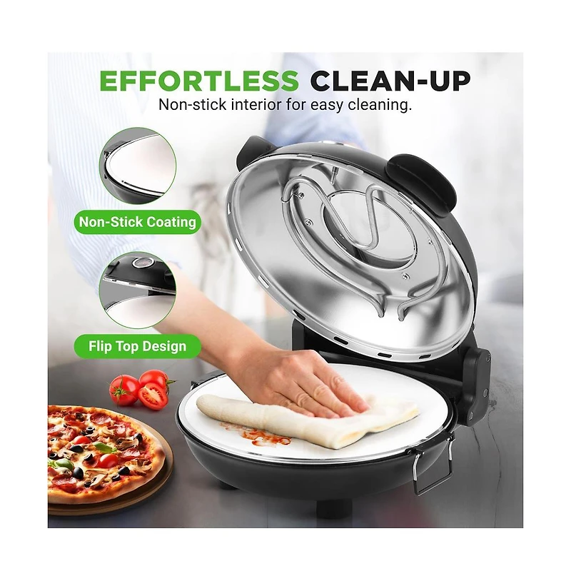 Countertop Pizza Maker - Electric Pizza Oven with Temperature Controls, Window and Thermometer (Black)